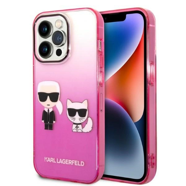 Karl Lagerfeld Gradient Ikonik Karl & Choupette iPhone 14 Pro 6.1" Case - Pinkeng