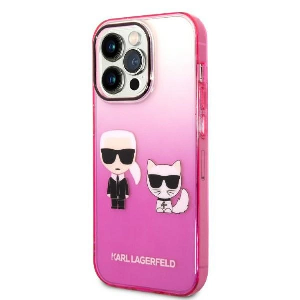 Karl Lagerfeld Gradient Ikonik Karl & Choupette iPhone 14 Pro 6.1" Case - Pinkeng
