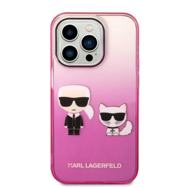 Karl Lagerfeld Gradient Ikonik Karl & Choupette iPhone 14 Pro 6.1" Case - Pinkeng