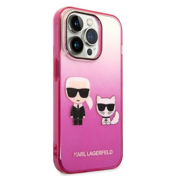 Karl Lagerfeld Gradient Ikonik Karl & Choupette iPhone 14 Pro 6.1" Case - Pinkeng