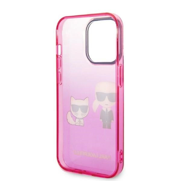 Karl Lagerfeld Gradient Ikonik Karl & Choupette iPhone 14 Pro 6.1" Case - Pinkeng