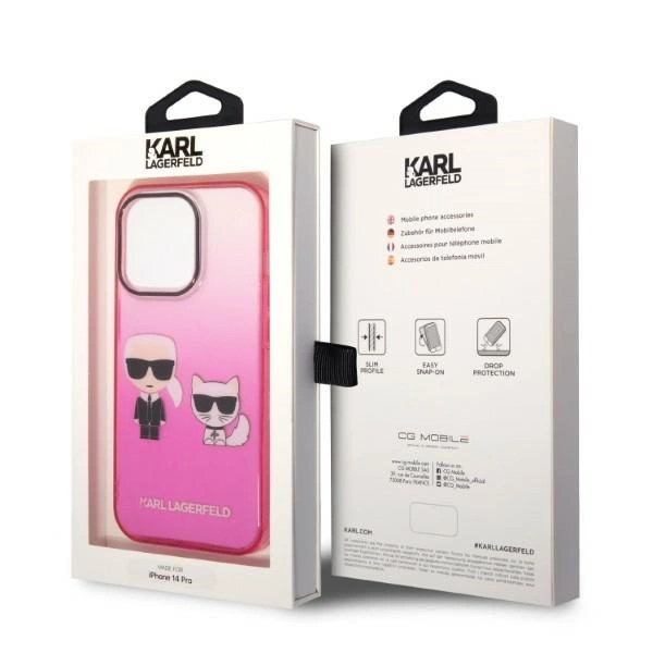 Karl Lagerfeld Gradient Ikonik Karl & Choupette iPhone 14 Pro 6.1" Case - Pinkeng