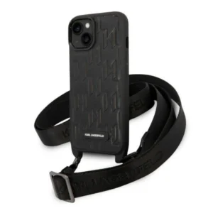 Karl Lagerfeld Monogram Plaque Logo Strap Case for iPhone 14 / 15 / 13 6.1" - Blackeng