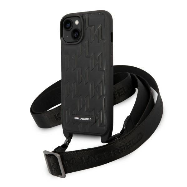 Karl Lagerfeld Monogram Plaque Logo Strap Case for iPhone 14 / 15 / 13 6.1" - Blackeng