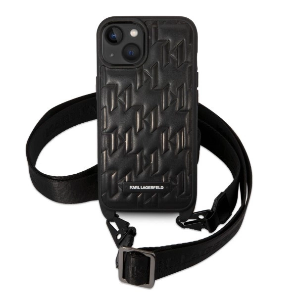 Karl Lagerfeld Monogram Plaque Logo Strap Case for iPhone 14 / 15 / 13 6.1" - Blackeng