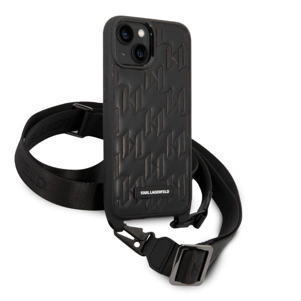 Karl Lagerfeld Monogram Plaque Logo Strap Case for iPhone 14 / 15 / 13 6.1" - Blackeng
