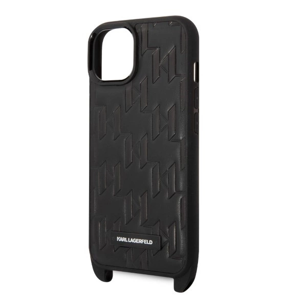 Karl Lagerfeld Monogram Plaque Logo Strap Case for iPhone 14 / 15 / 13 6.1" - Blackeng
