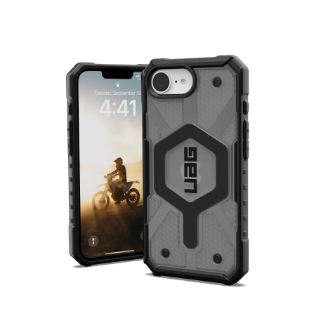 189995_1 UAG Pathfinder Clear MagSafe iPhone 16e Case - Gray/Blackeng