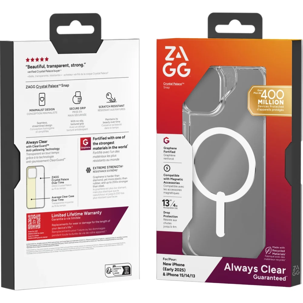 ZAGG Crystal Palace Snap Case for iPhone 16e (2025) / 15 / 14 / 13 - Transparenteng