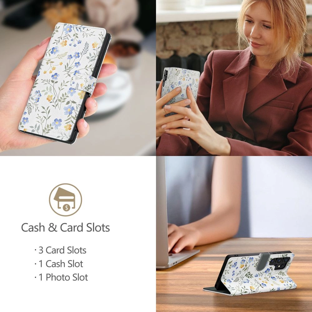 Tech-Protect Wallet Case for iPhone 16e - Daisies with Leaveseng