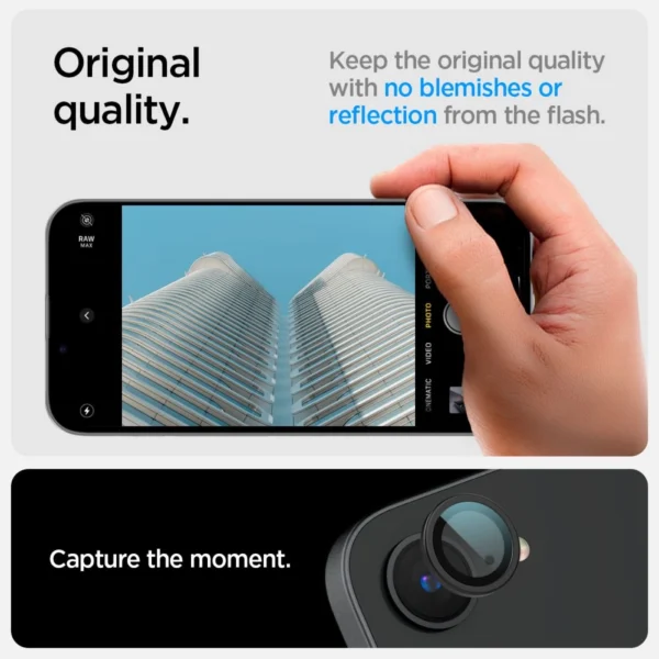 Spigen Optik Pro GLAS.TR "Ez Fit" Camera Cover 2-pack for iPhone 16e - Blackeng
