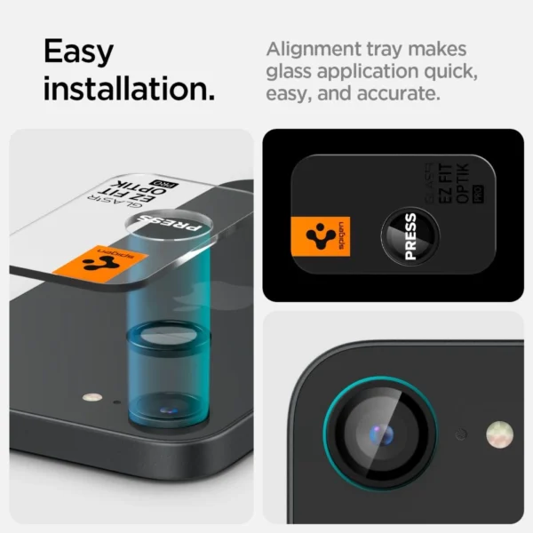 Spigen Optik Pro GLAS.TR "Ez Fit" Camera Cover 2-pack for iPhone 16e - Blackeng