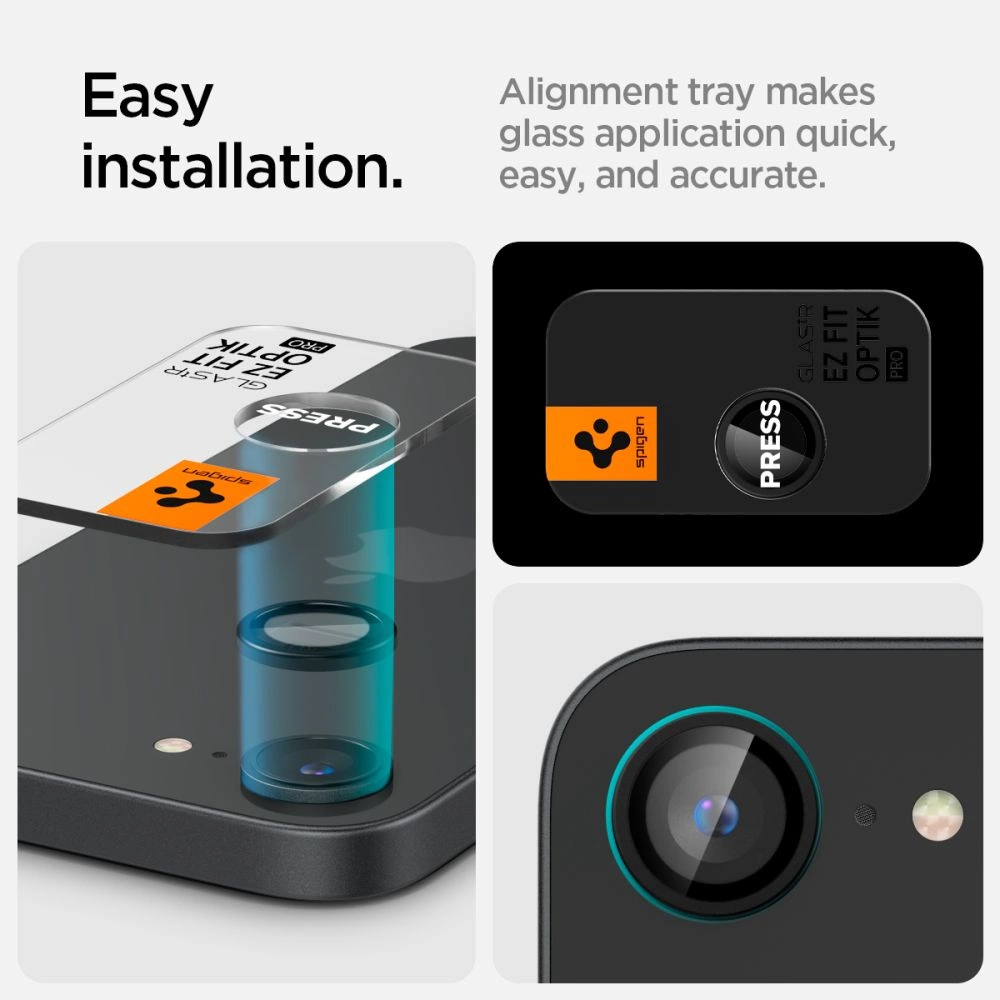 Spigen Optik Pro GLAS.TR "Ez Fit" Camera Cover 2-pack for iPhone 16e - Blackeng