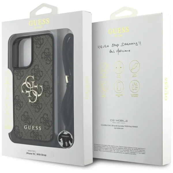 Guess 4G Big Logo Cord Stap Crossbody Case for iPhone 16 Browneng
