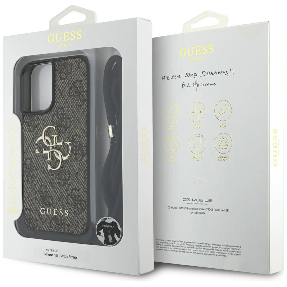 Guess 4G Big Logo Cord Stap Crossbody Case for iPhone 16 Browneng