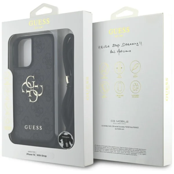 Guess 4G Big Logo Cord Stap Crossbody Case for iPhone 16 Blackeng