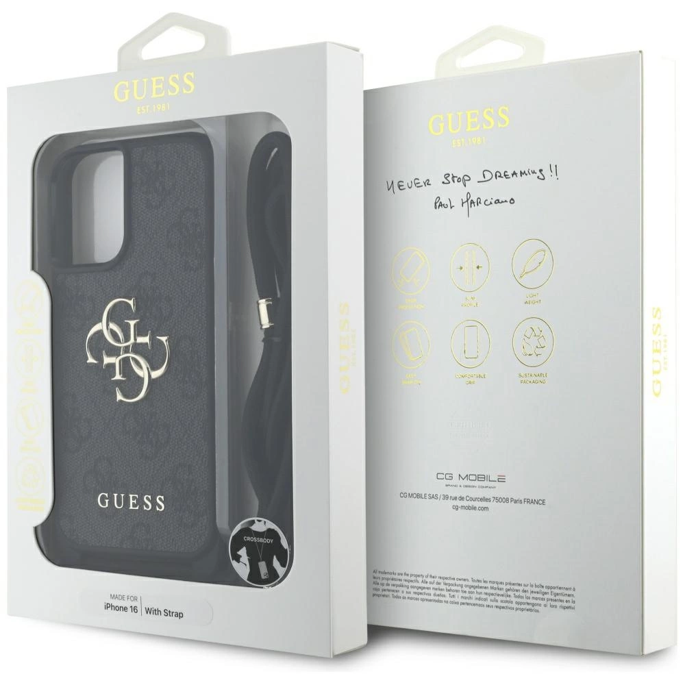 Guess 4G Big Logo Cord Stap Crossbody Case for iPhone 16 Blackeng