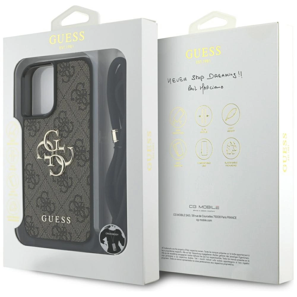 Guess 4G Big Logo Cord Stap Crossbody Case for iPhone 16 Plus Browneng