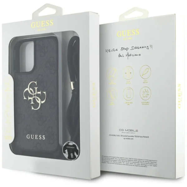 Guess 4G Big Logo Cord Stap Crossbody Case for iPhone 16 Plus Blackeng