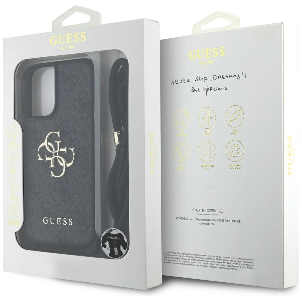 Guess 4G Big Logo Cord Stap Crossbody Case for iPhone 16 Plus Blackeng