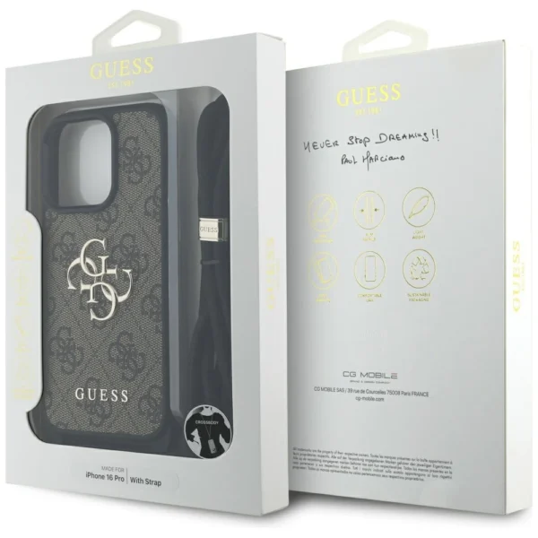Guess 4G Big Logo Cord Stap Crossbody Case for iPhone 16 Pro Browneng