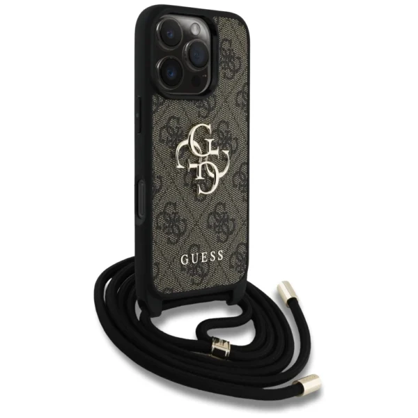 Guess 4G Big Logo Cord Stap Crossbody Case for iPhone 16 Pro Max Browneng