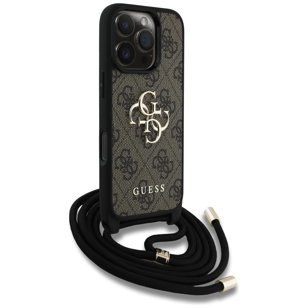 Guess 4G Big Logo Cord Stap Crossbody Case for iPhone 16 Pro Max Browneng