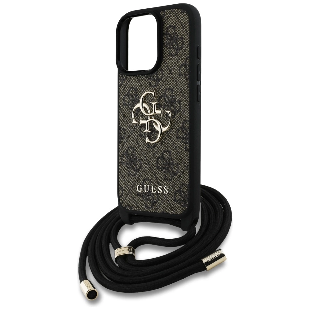 Guess 4G Big Logo Cord Stap Crossbody Case for iPhone 16 Pro Max Browneng