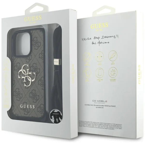 Guess 4G Big Logo Cord Stap Crossbody Case for iPhone 16 Pro Max Browneng