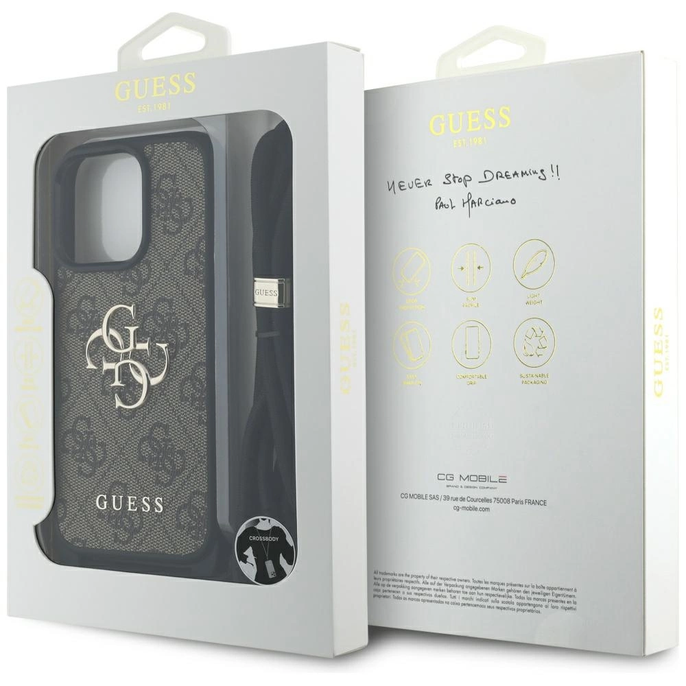 Guess 4G Big Logo Cord Stap Crossbody Case for iPhone 16 Pro Max Browneng