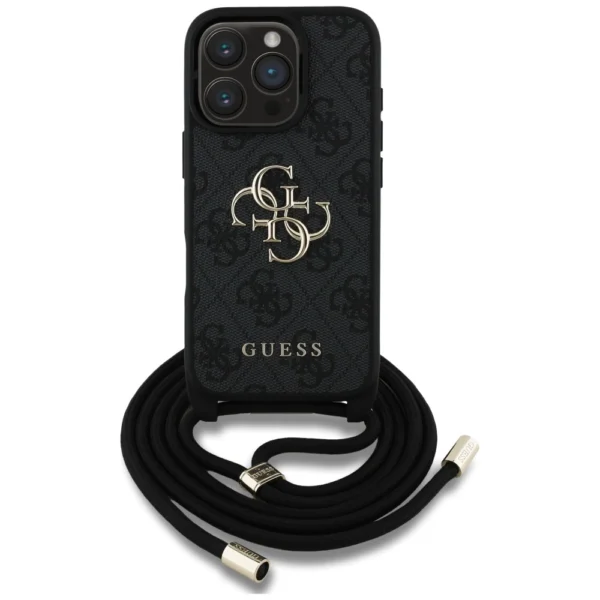 Guess 4G Big Logo Cord Stap Crossbody Case for iPhone 16 Pro Max blackeng