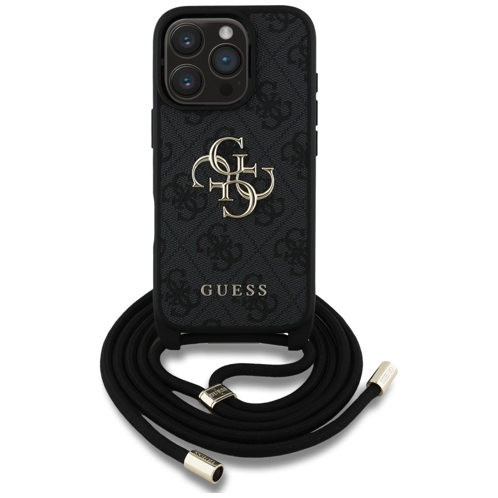 Guess 4G Big Logo Cord Stap Crossbody Case for iPhone 16 Pro Max blackeng