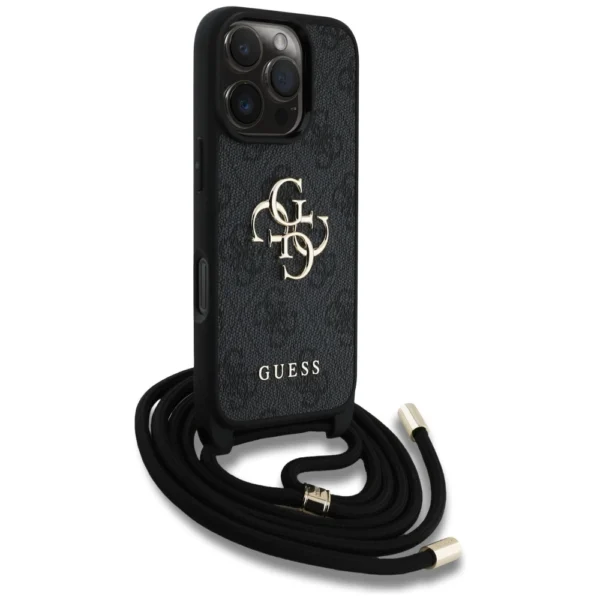 Guess 4G Big Logo Cord Stap Crossbody Case for iPhone 16 Pro Max blackeng