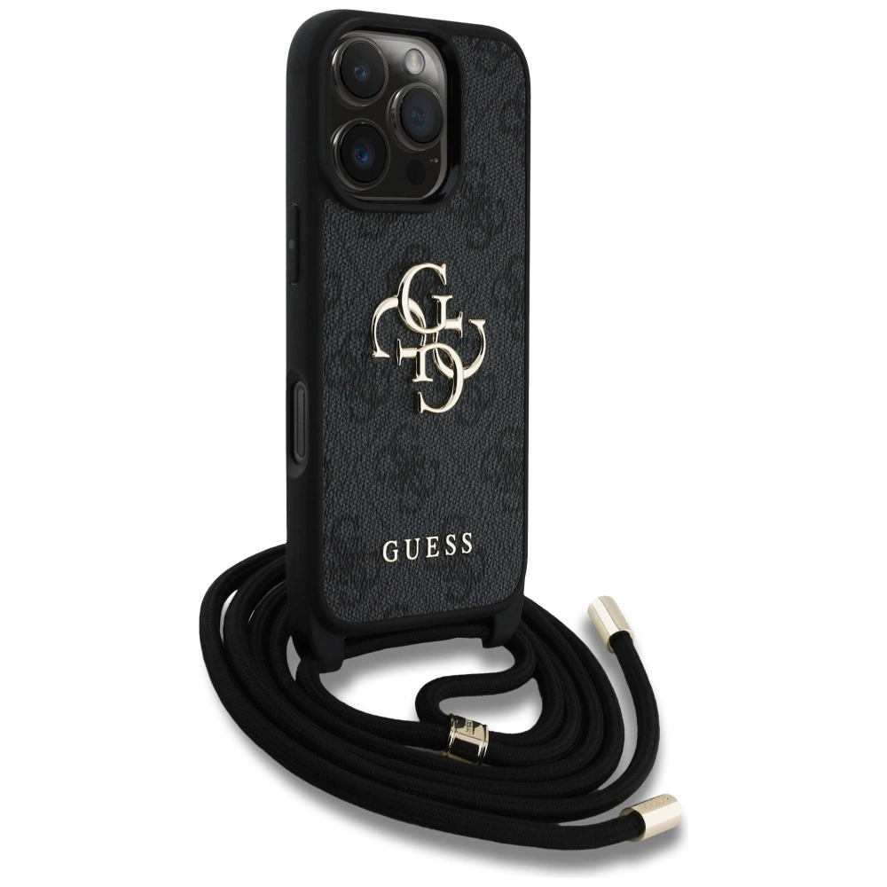Guess 4G Big Logo Cord Stap Crossbody Case for iPhone 16 Pro Max blackeng