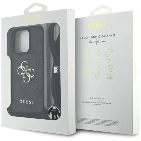 Guess 4G Big Logo Cord Stap Crossbody Case for iPhone 16 Pro Max blackeng