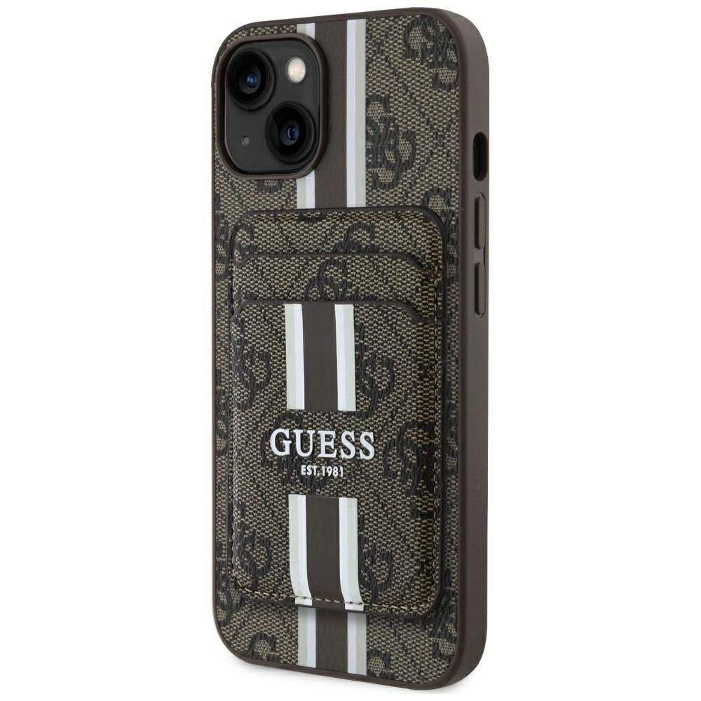 Guess 4G Stripes case with Magsafe wallet for iPhone 15 browneng