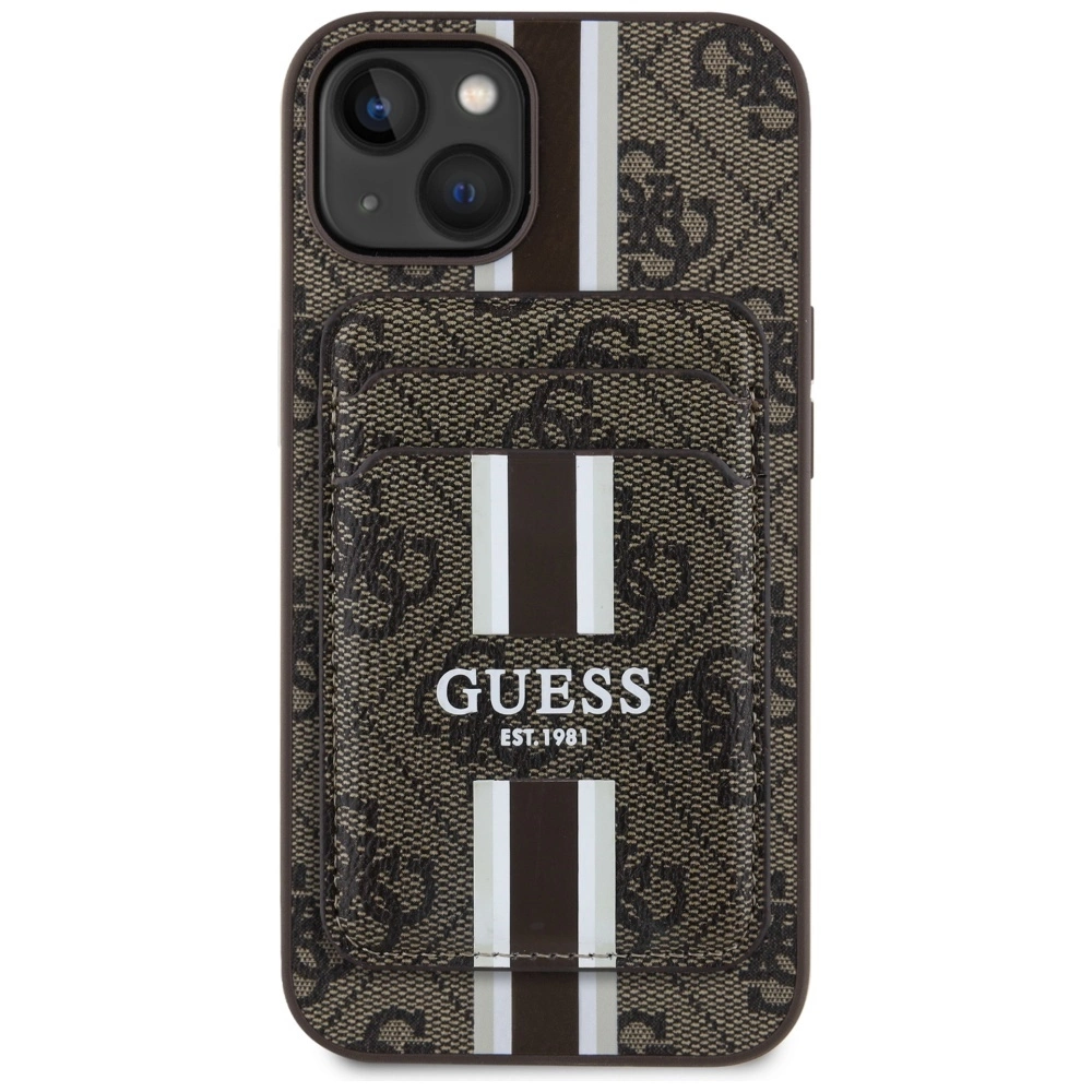 Guess 4G Stripes case with Magsafe wallet for iPhone 15 browneng
