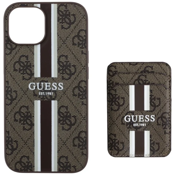 Guess 4G Stripes case with Magsafe wallet for iPhone 15 browneng