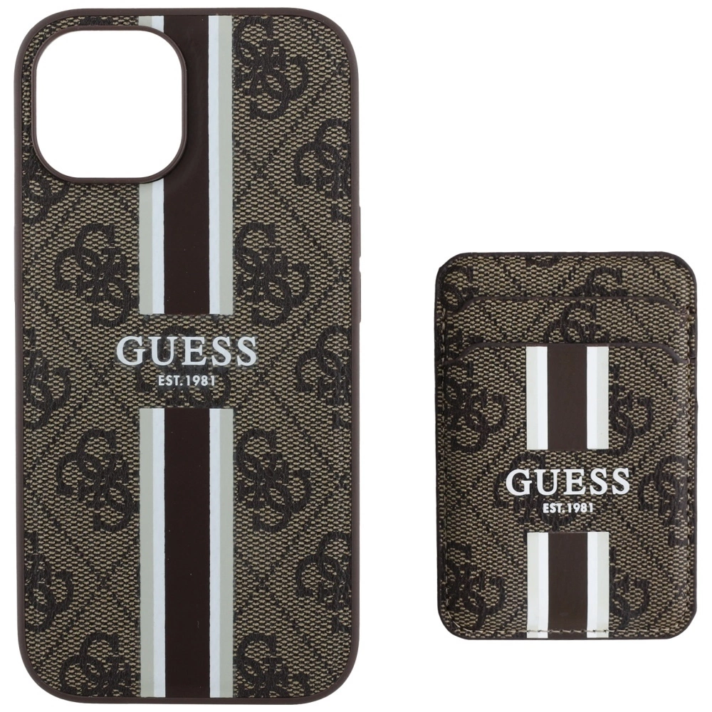 Guess 4G Stripes case with Magsafe wallet for iPhone 15 browneng