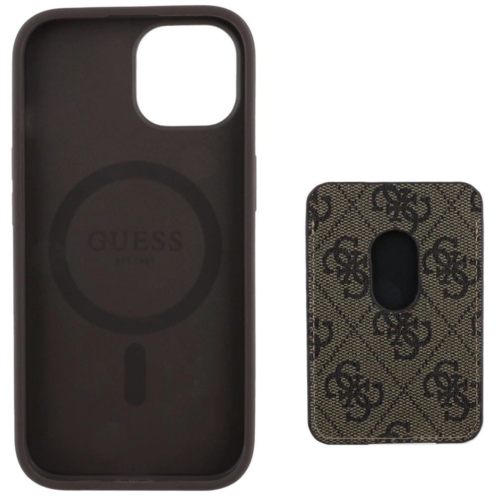 Guess 4G Stripes case with Magsafe wallet for iPhone 15 browneng