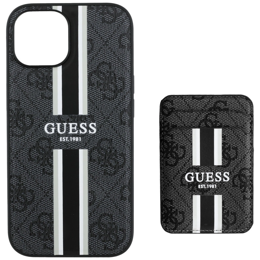 Guess 4G Stripes case with Magsafe wallet for iPhone 15 blackeng