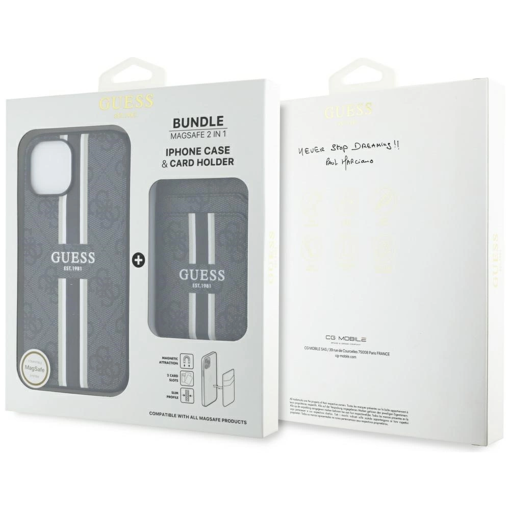 Guess 4G Stripes case with Magsafe wallet for iPhone 15 blackeng