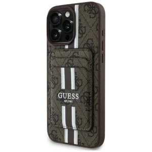 Guess 4G Stripes case with Magsafe wallet for iPhone 16 Pro Max browneng