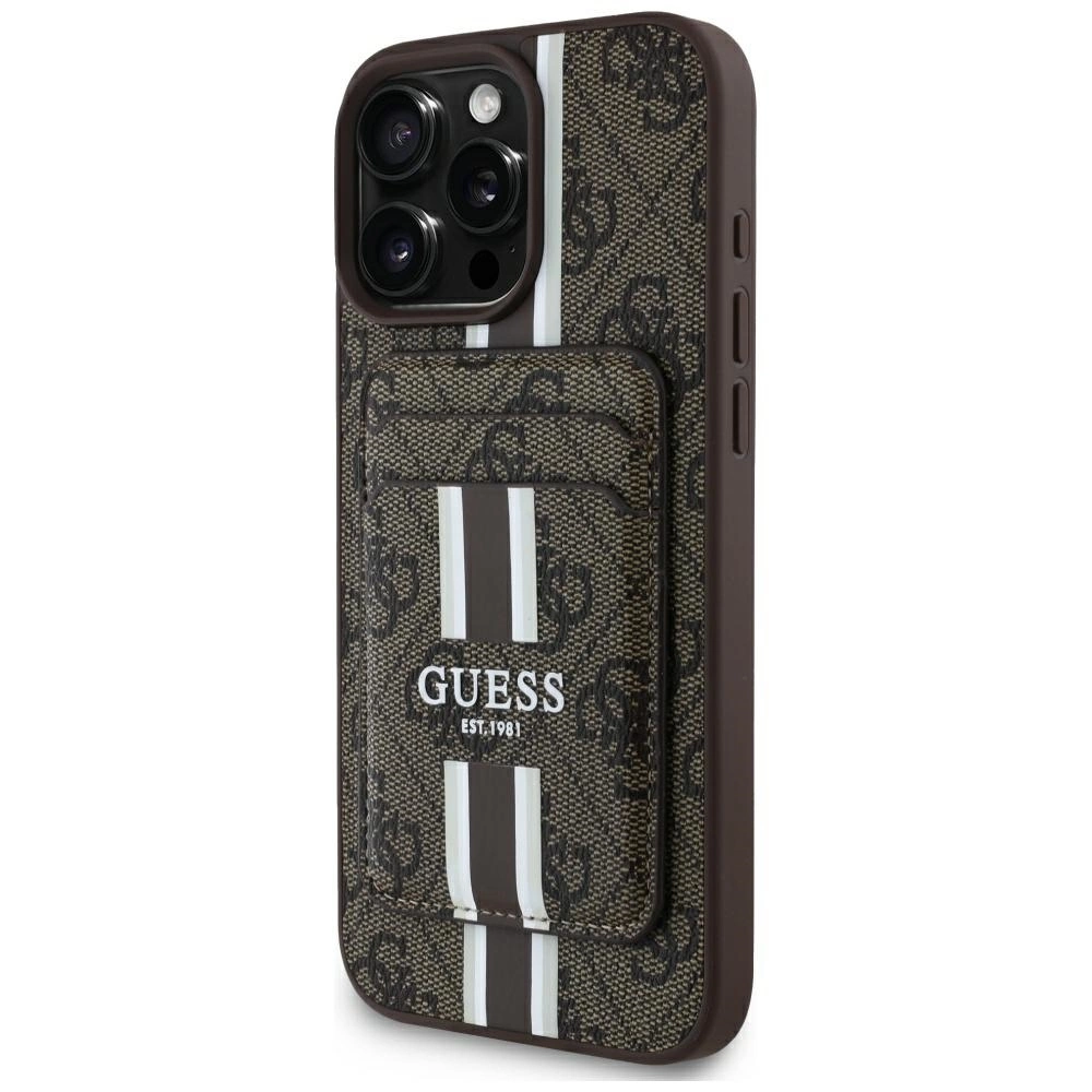 Guess 4G Stripes case with Magsafe wallet for iPhone 16 Pro Max browneng