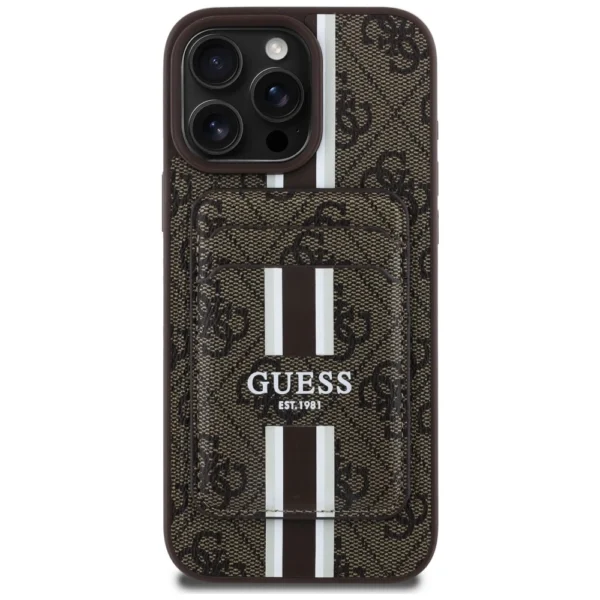 Guess 4G Stripes case with Magsafe wallet for iPhone 16 Pro Max browneng