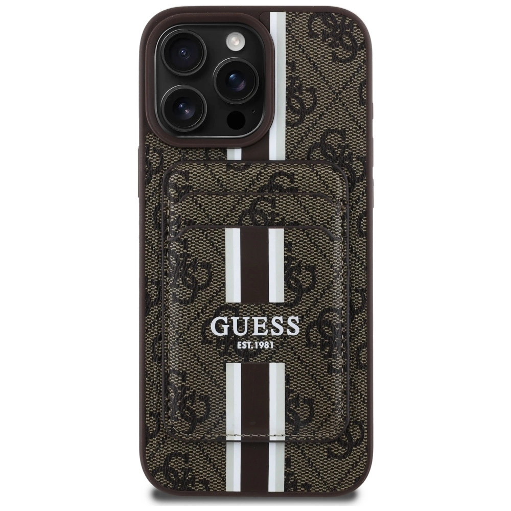 Guess 4G Stripes case with Magsafe wallet for iPhone 16 Pro Max browneng