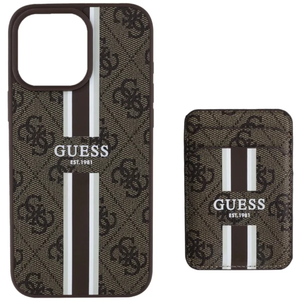 Guess 4G Stripes case with Magsafe wallet for iPhone 16 Pro Max browneng