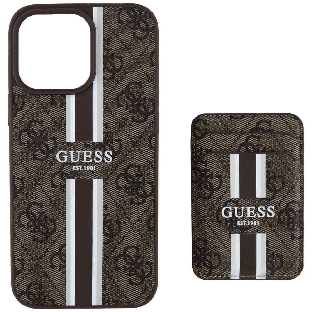 Guess 4G Stripes case with Magsafe wallet for iPhone 16 Pro Max browneng