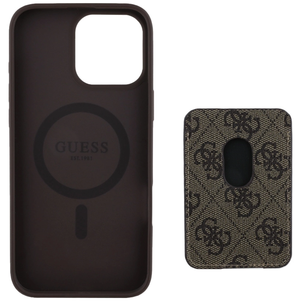 Guess 4G Stripes case with Magsafe wallet for iPhone 16 Pro Max browneng