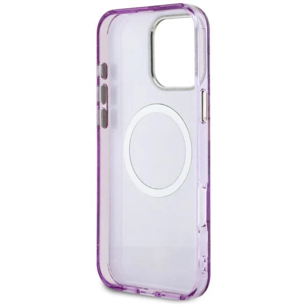 Guess Glitter Flowers Triangle Buttons MagSafe Case for iPhone 16 Pro Max Purpleeng